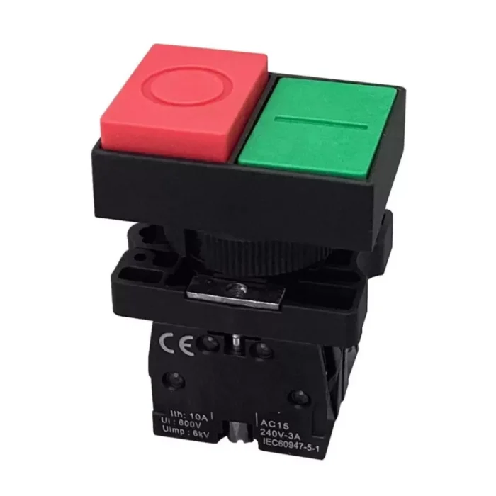 PULSADOR DOBLE VERDE/ROJO PLASTICO SALIENTE (SIN CONTACTOS) - Imagen 2